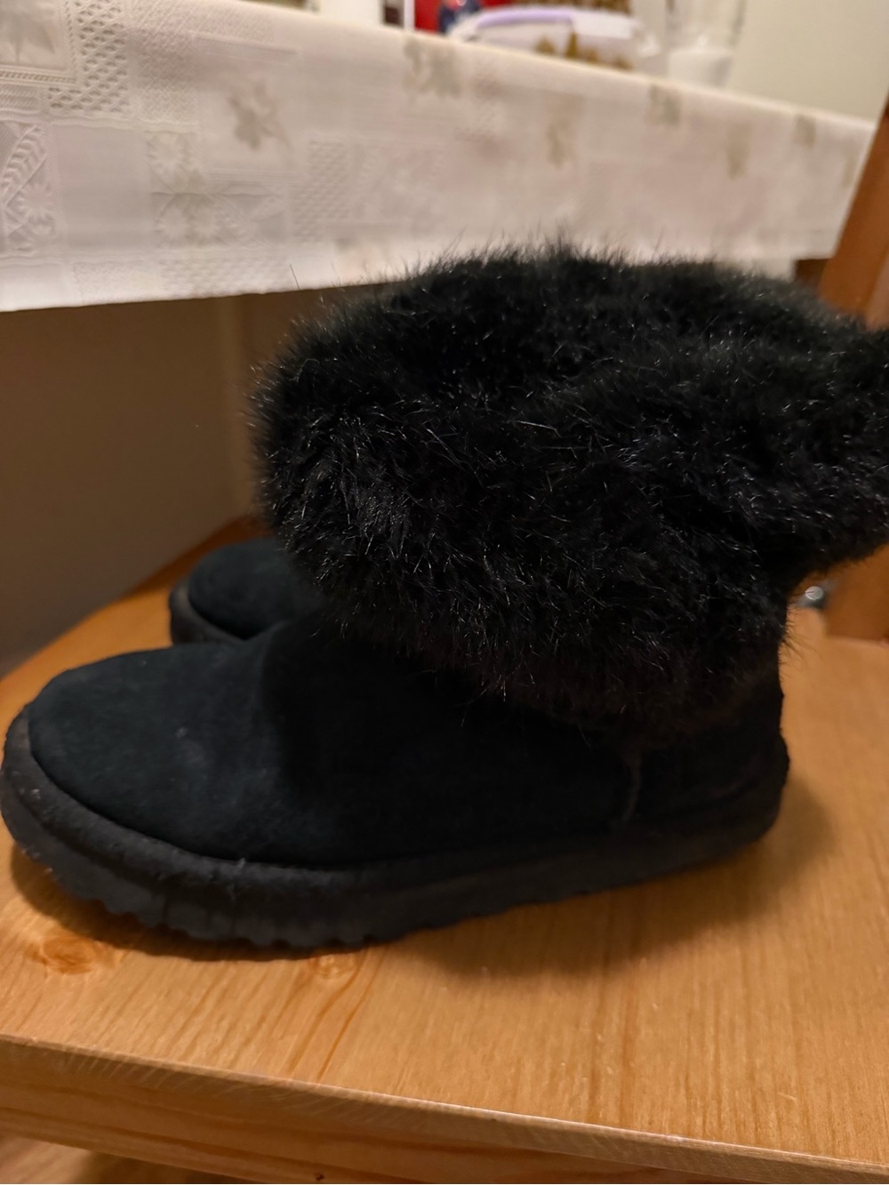 UGG Black Faux Fur Cuff Ankle Booties